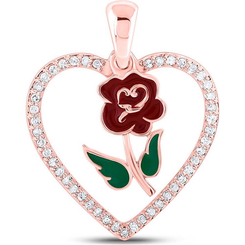 10K Rose Gold Round Diamond Heart Pendant with 1/8 Carat Total Diamond Weight
