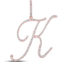 10K Rose Gold Round Diamond K Initial Pendant - 1/2 Carat Total Diamond Weight