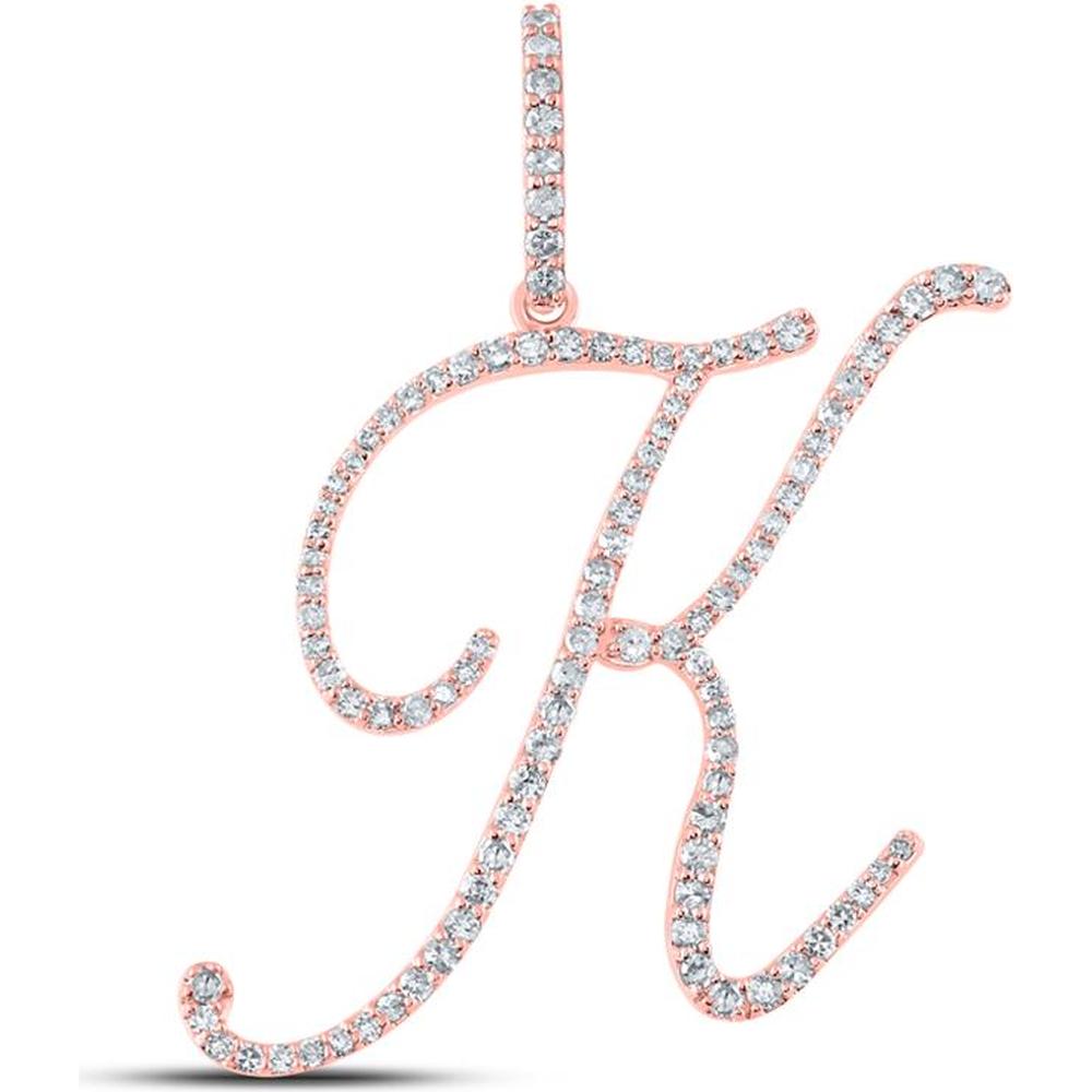 10K Rose Gold Round Diamond K Initial Pendant - 1/2 Carat Total Diamond Weight