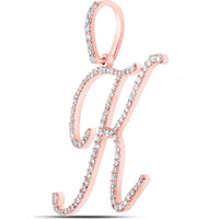 10K Rose Gold Round Diamond K Initial Pendant - 1/2 Carat Total Diamond Weight