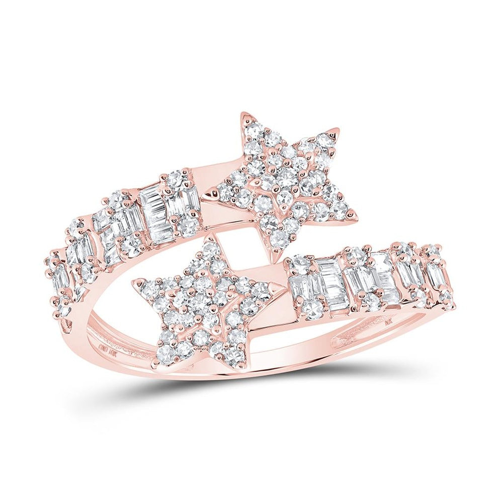10K Rose Gold Round Diamond Star Cuff Band Ring - 5/8 Carat Total Diamond Weight
