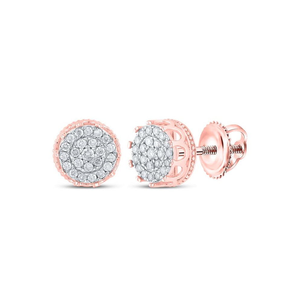 10K Rose Gold Round Diamond Stud Earrings - 1/2 Carat Total Diamond Weight