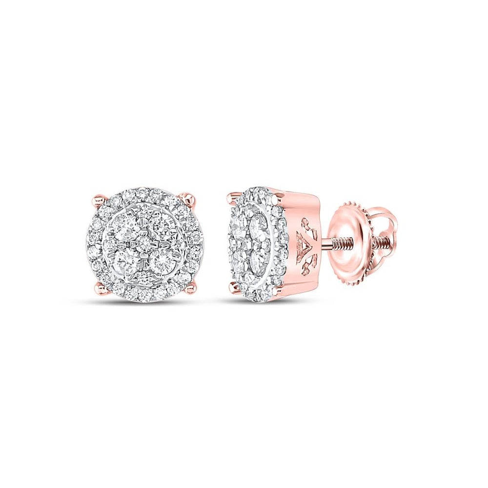 10K Rose Gold Round Diamond Stud Earrings - 1/2 Carat Total Diamond Weight