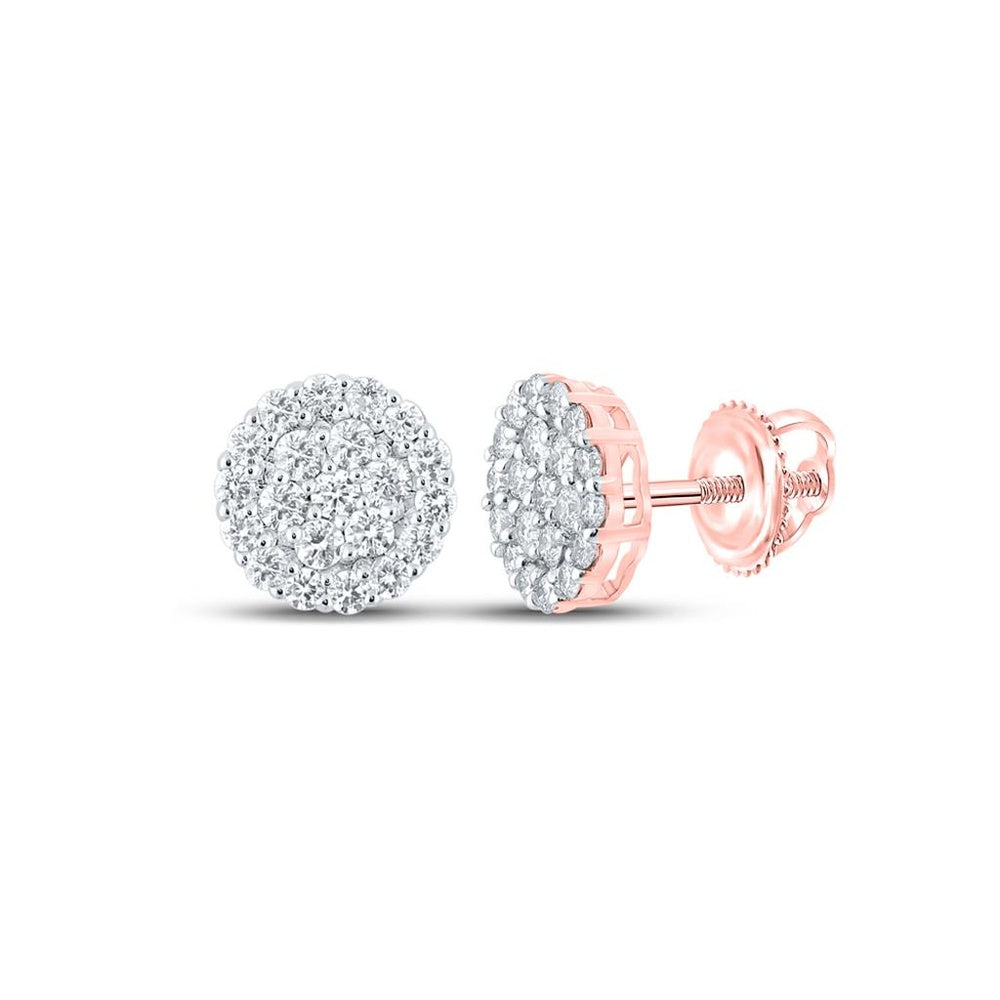 10K Rose Gold Round Diamond Stud Earrings - 1 and 7/8 Carat Total Diamond Weight