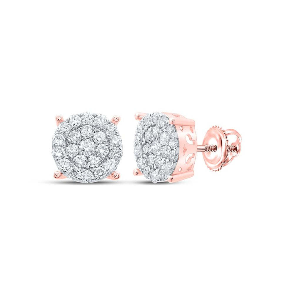 10K Rose Gold Round Diamond Stud Earrings - 1 Carat Total Diamond Weight