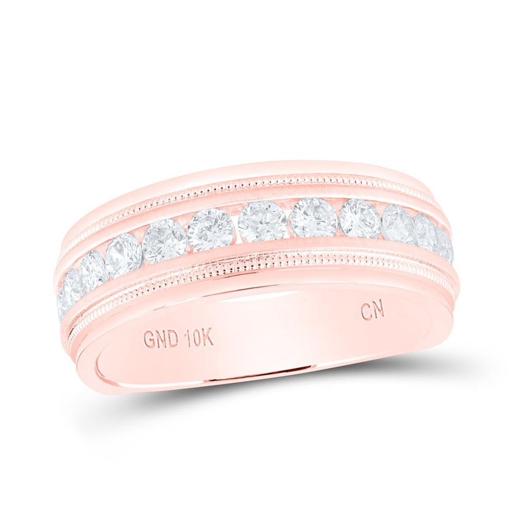 10K Rose Gold Round Diamond Wedding Single Row Band Ring - 1 Carat Total Diamond Weight
