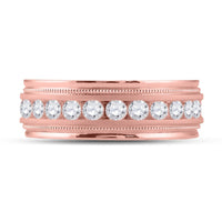 10K Rose Gold Round Diamond Wedding Single Row Band Ring - 1 Carat Total Diamond Weight