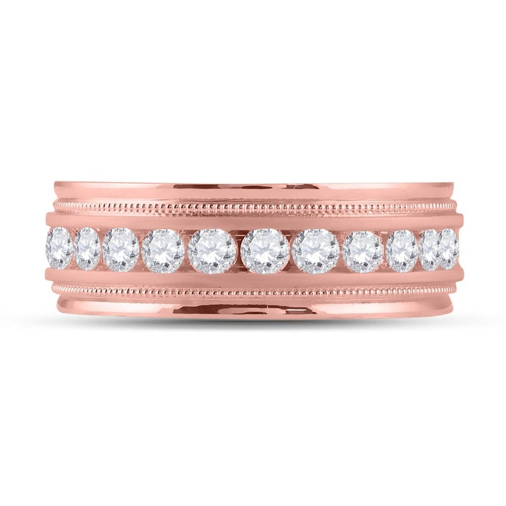 10K Rose Gold Round Diamond Wedding Single Row Band Ring - 1 Carat Total Diamond Weight