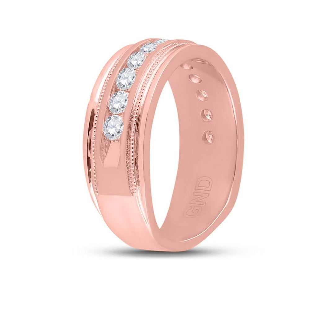 10K Rose Gold Round Diamond Wedding Single Row Band Ring - 1 Carat Total Diamond Weight