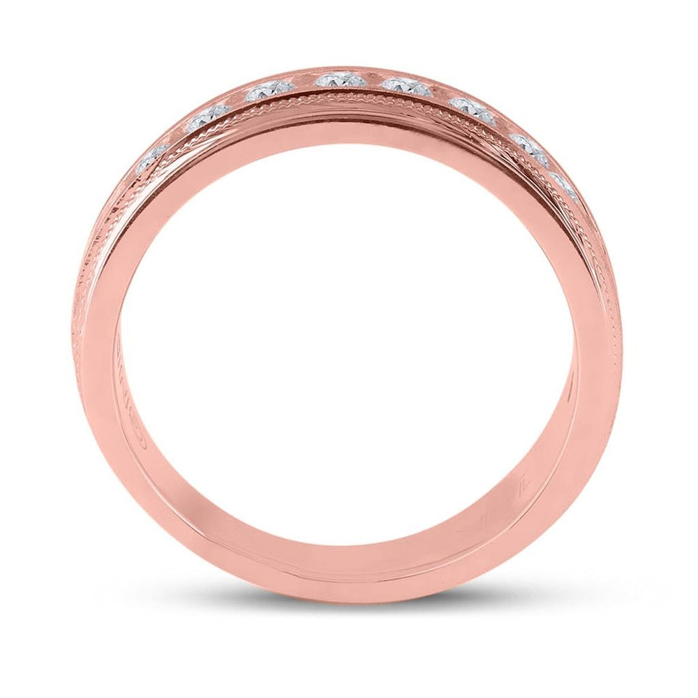 10K Rose Gold Round Diamond Wedding Single Row Band Ring - 1 Carat Total Diamond Weight
