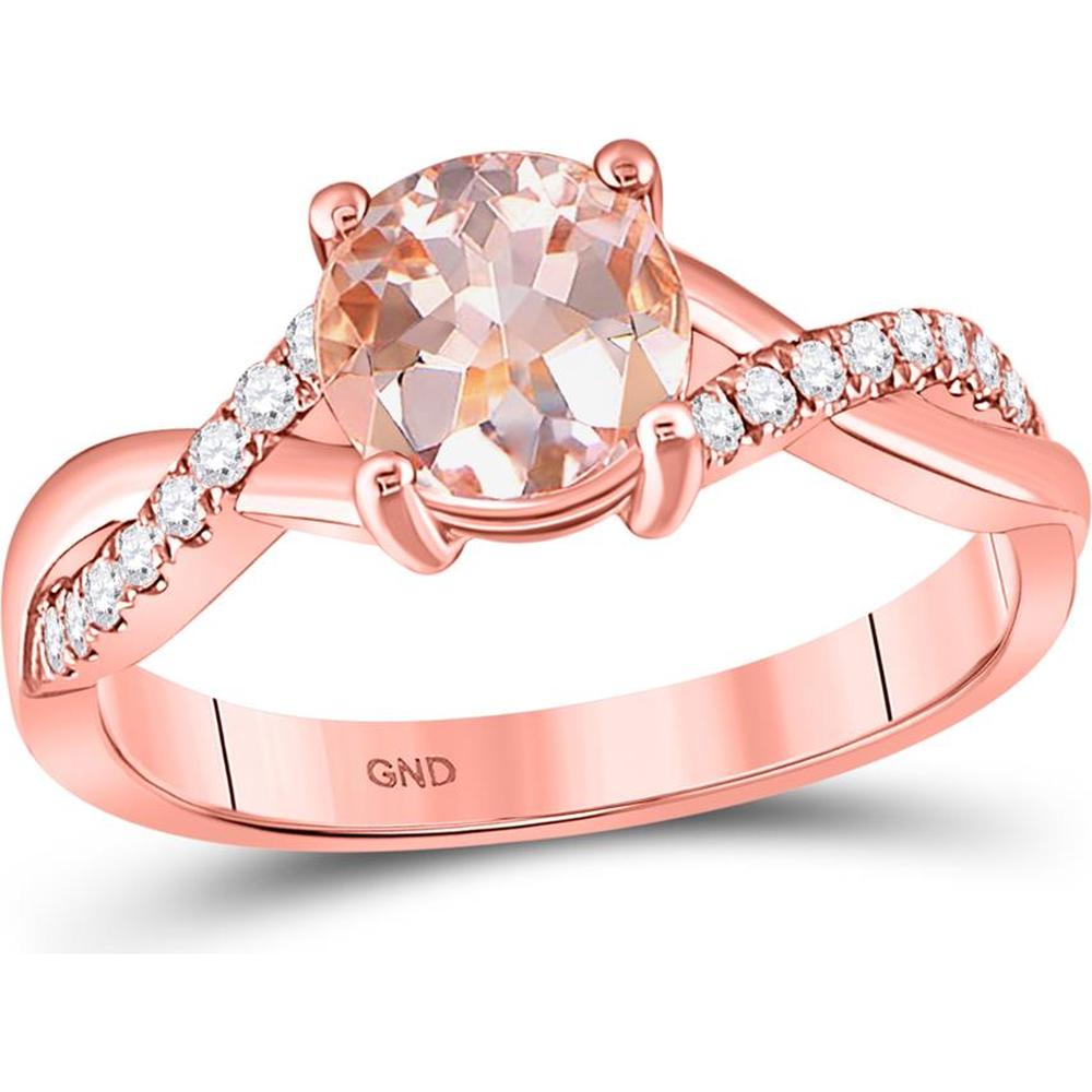 10K Rose Gold Round Morganite Solitaire Ring with Pave-Set Diamonds - 1.32 Carat Total Gem Weight