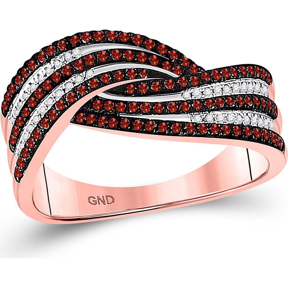 10K Rose Gold Round Red Diamond Band Ring with White Diamonds - 3/8 Carat Total Gemstone Weight