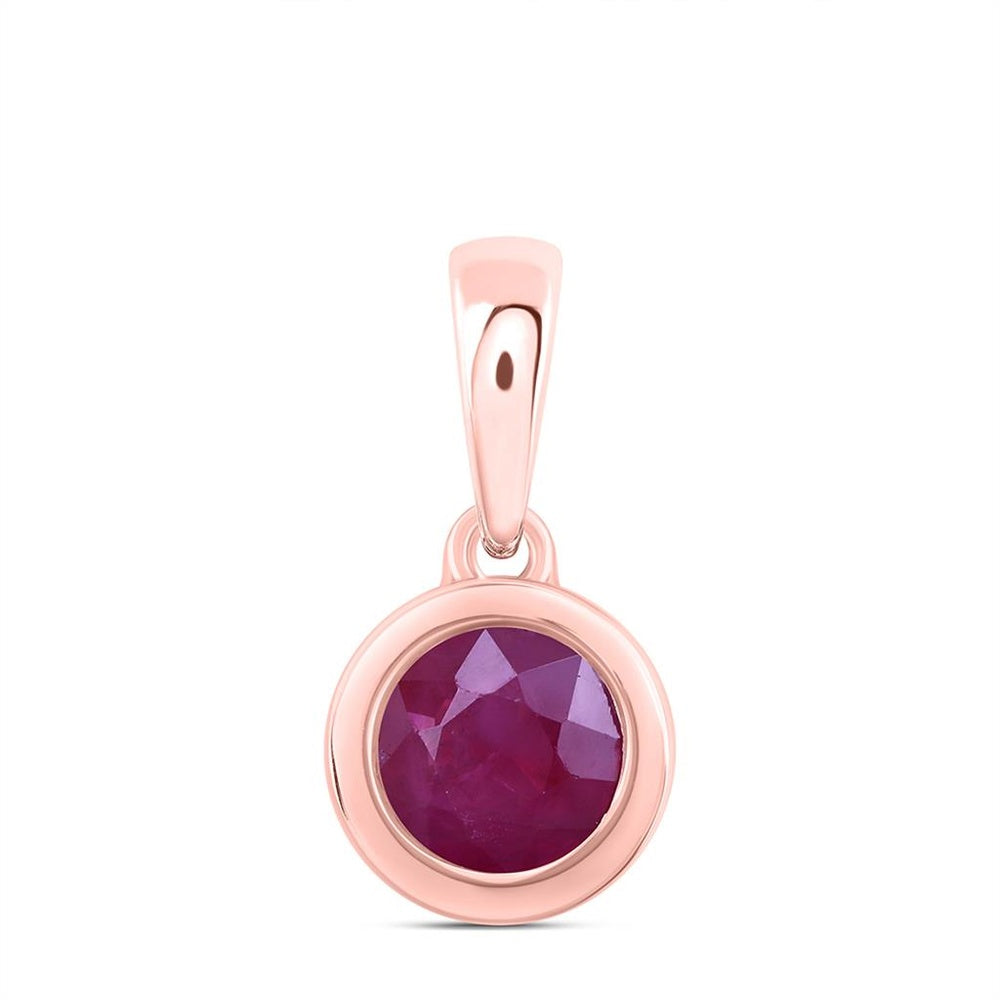 10K Rose Gold Round Ruby and Diamond Pendant - 5/8 Carat Total Gemstone Weight