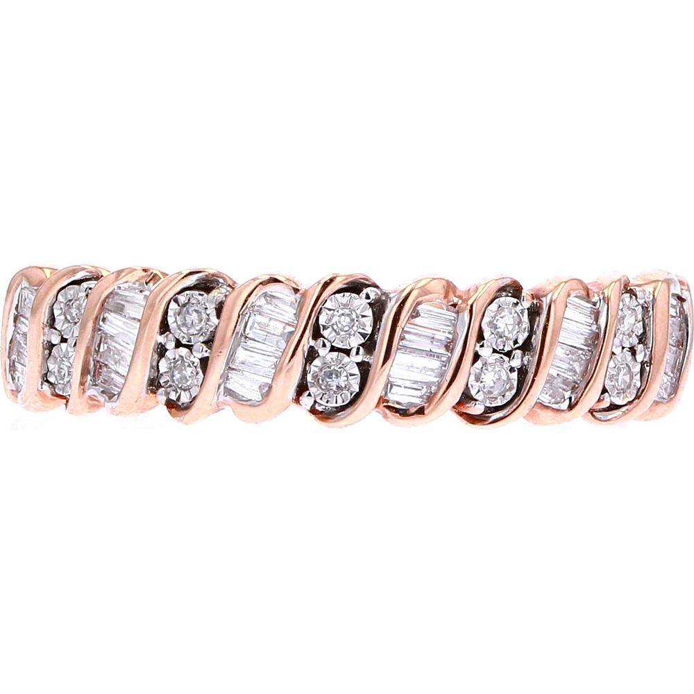 10K Rose Gold S-Bar Band with Round Diamonds - 1/8 Carats Total Diamond Weight