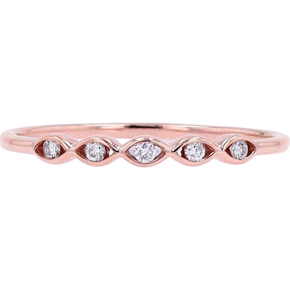 10K Rose Gold Scalloped Band with Bezel Set Round Diamonds - 0.06 Carat Total Diamond Weight