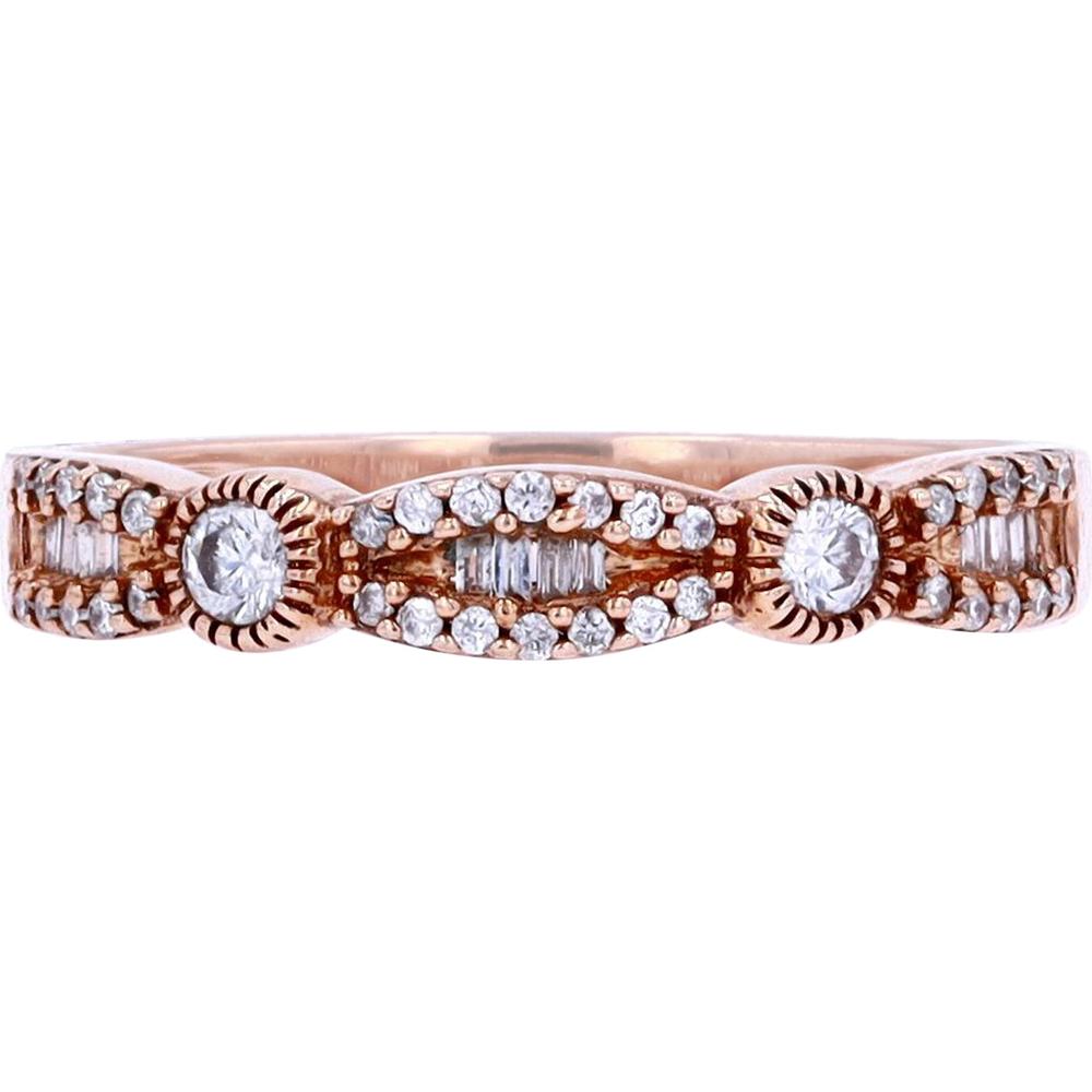 10K Rose Gold Scalloped Band with Round Diamonds and Milgrain Detailing - 0.25 Carats Total Diamond Weight