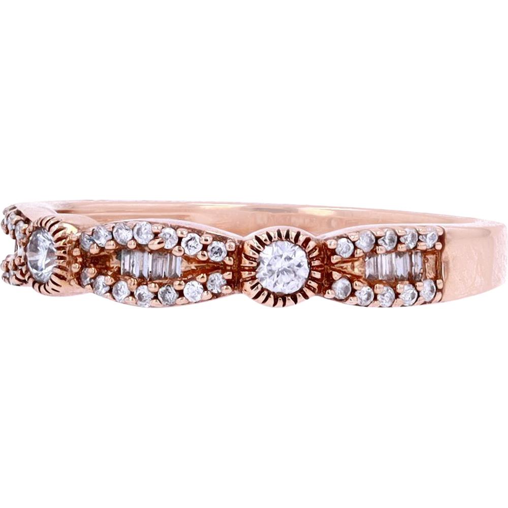 10K Rose Gold Scalloped Band with Round Diamonds and Milgrain Detailing - 0.25 Carats Total Diamond Weight