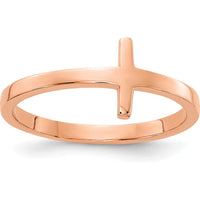 10K Rose Gold Sideways Cross Ring - Polished Finish, Adjustable Size 5-9