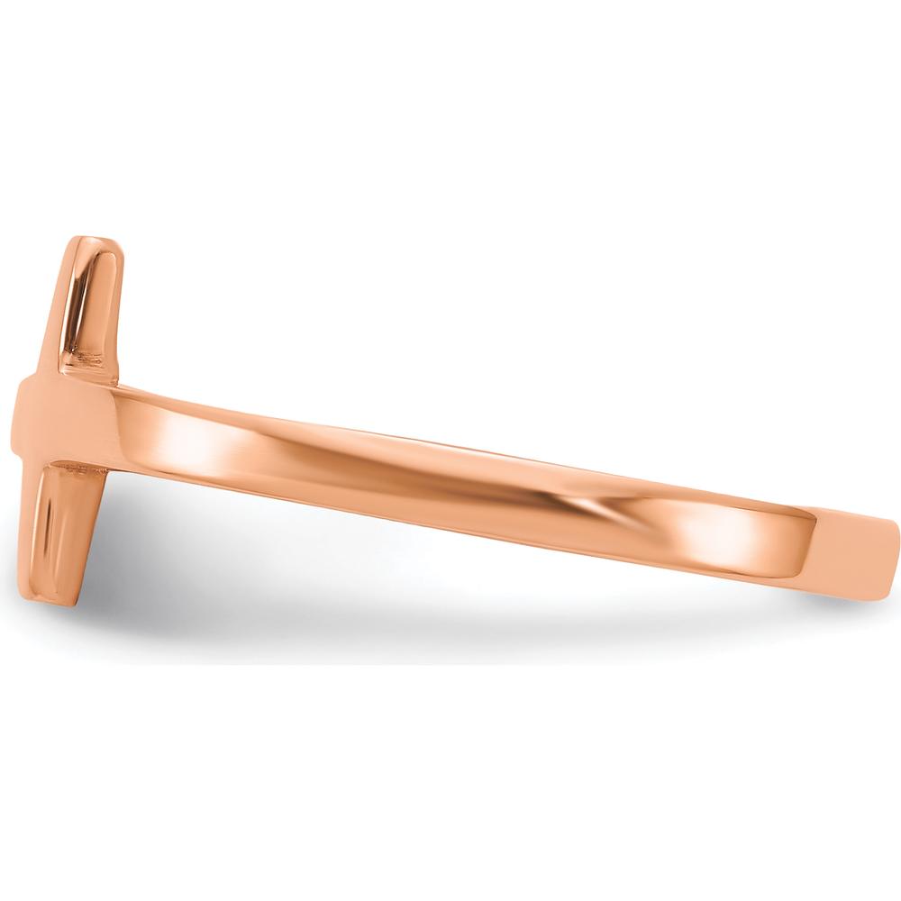 10K Rose Gold Sideways Cross Ring - Polished Finish, Adjustable Size 5-9