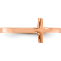 10K Rose Gold Sideways Cross Ring - Polished Finish, Adjustable Size 5-9