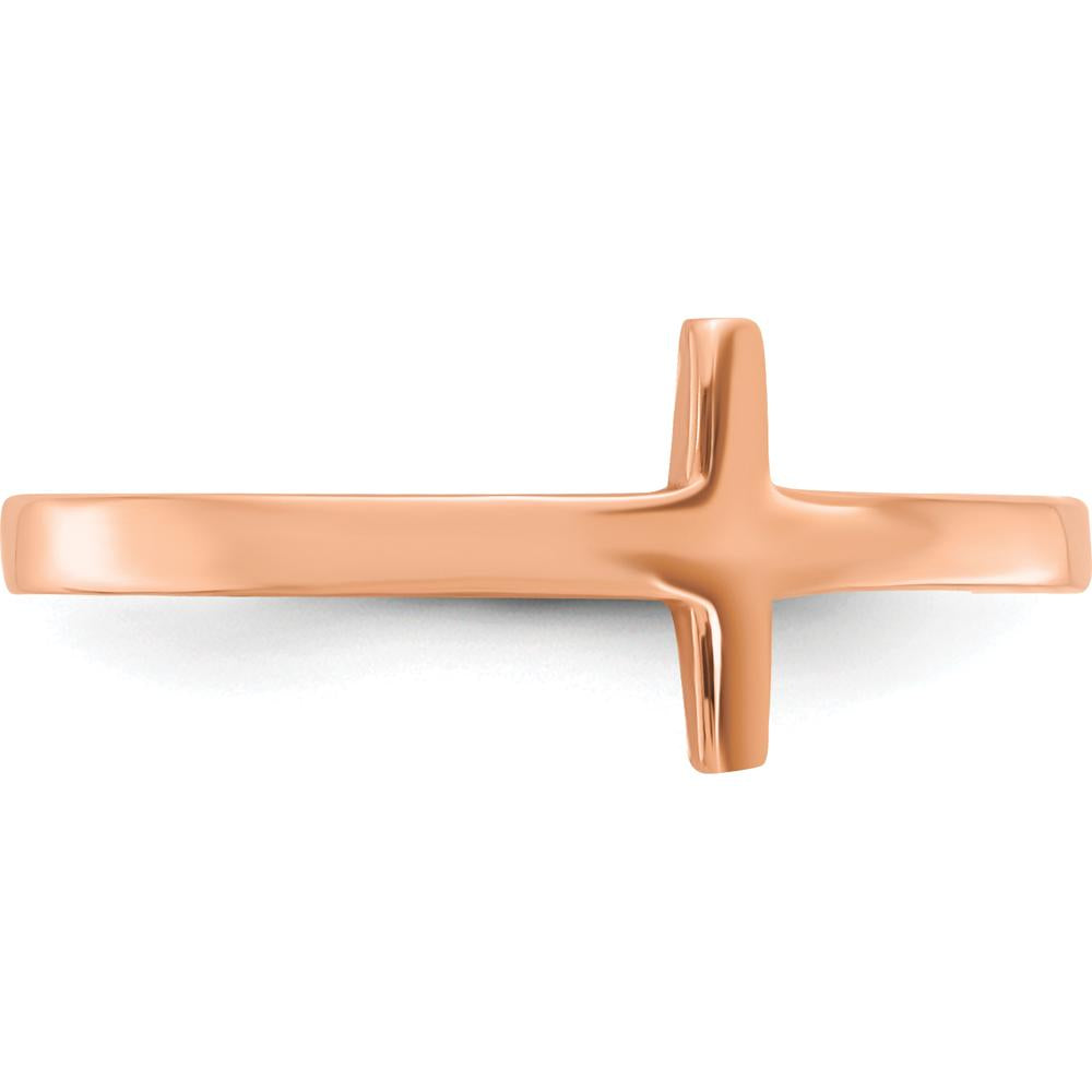 10K Rose Gold Sideways Cross Ring - Polished Finish, Adjustable Size 5-9