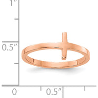 10K Rose Gold Sideways Cross Ring - Polished Finish, Adjustable Size 5-9