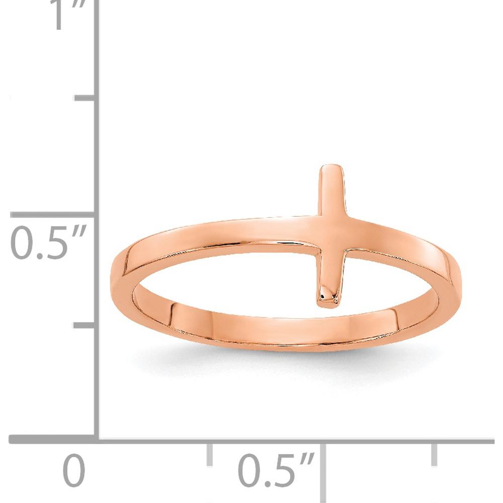 10K Rose Gold Sideways Cross Ring - Polished Finish, Adjustable Size 5-9