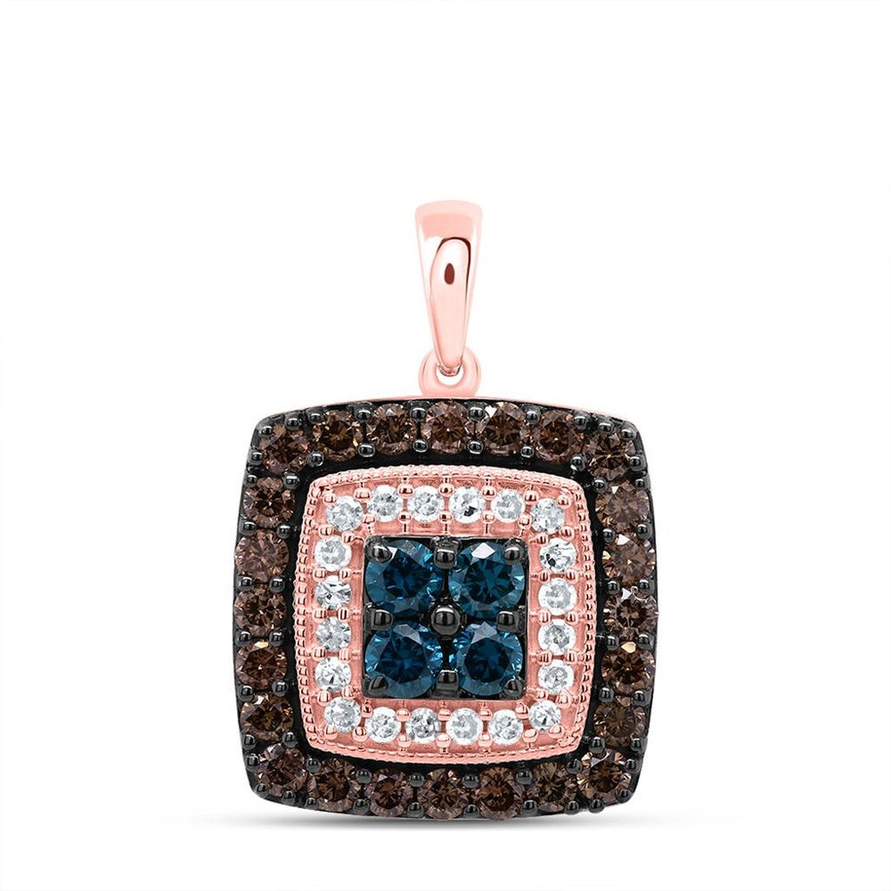 10K Rose Gold Square Brown and White Diamond Pendant - 3/4 Carat Total Diamond Weight