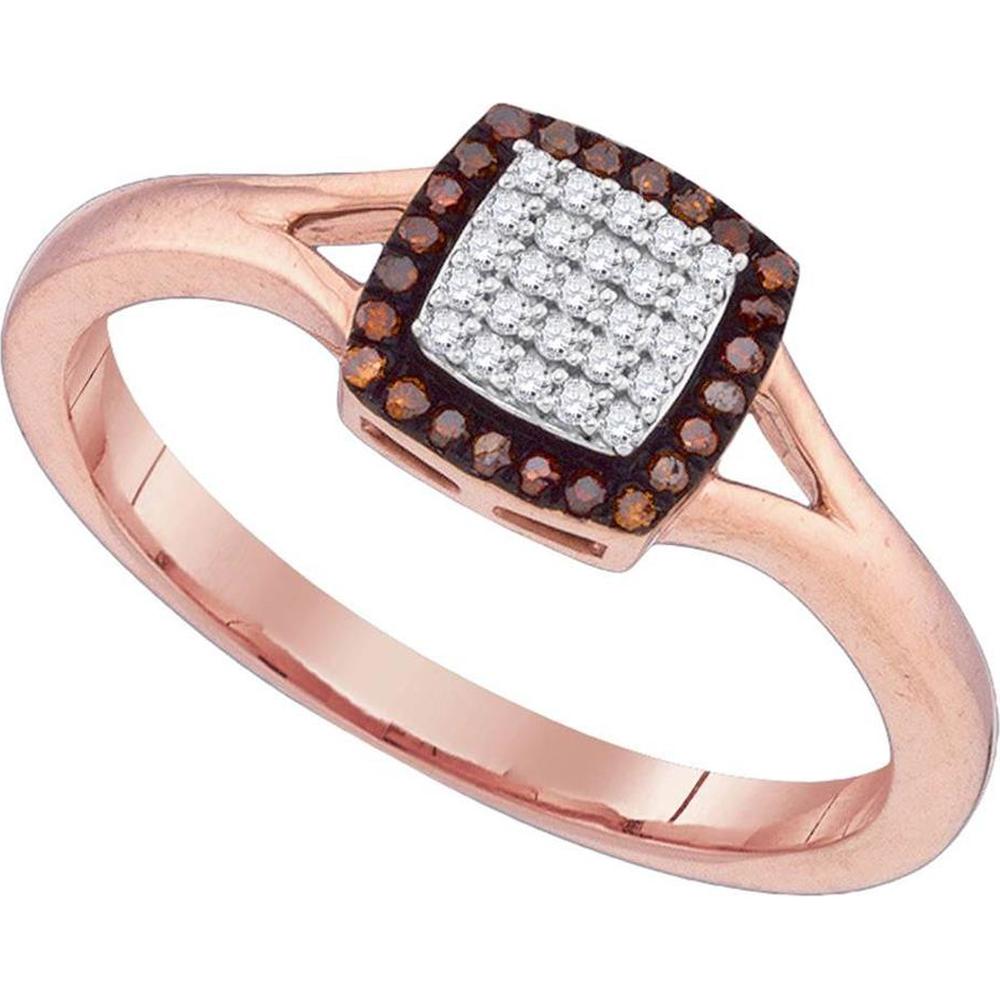 10K Rose Gold Square Ring with Round Red and White Diamonds - 1/8 Carat Total Diamond Weight