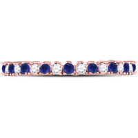 10K Rose Gold Stackable Band Ring with Prong-Set Round Blue Sapphires and Diamonds - 1/5 Carat Total Gemstone Weight