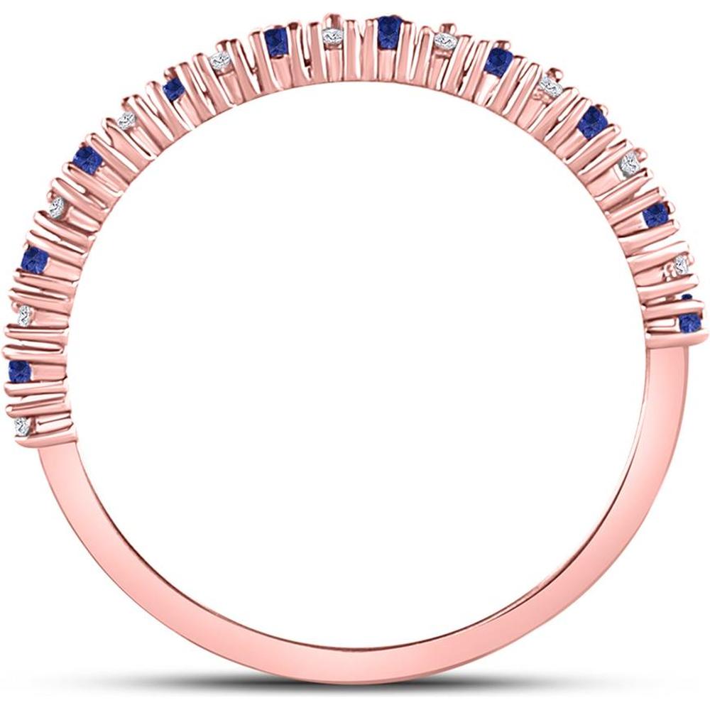 10K Rose Gold Stackable Band Ring with Prong-Set Round Blue Sapphires and Diamonds - 1/5 Carat Total Gemstone Weight