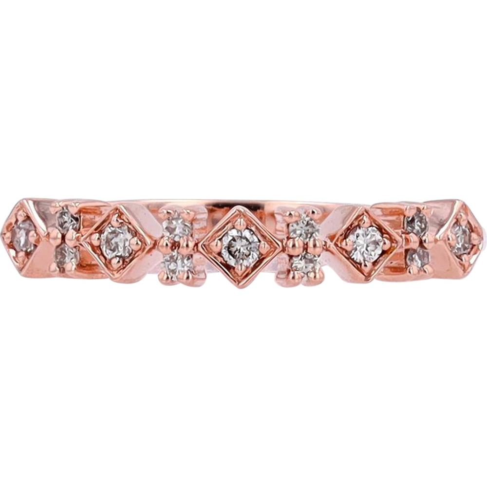 10K Rose Gold Stackable Band with Geometric Diamond Design - 0.14 Carats Total Diamond Weight