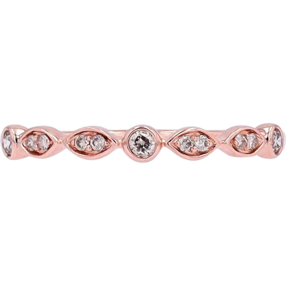 10K Rose Gold Stackable Band with Marquise Bezel Set Round Diamonds - 0.11 Carats Total Diamond Weight