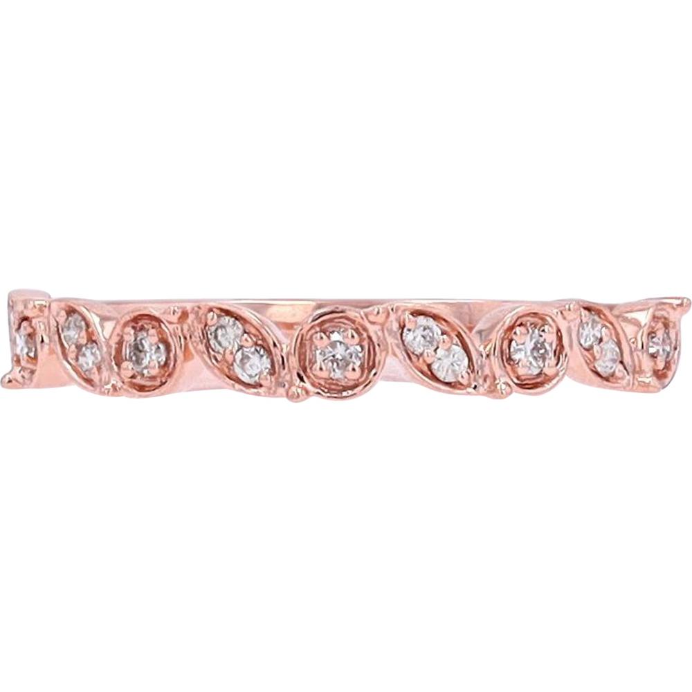 10K Rose Gold Stackable Band with Marquise-Shaped Diamond Accents and Milgrain Detailing - 0.10 Carats Total Diamond Weight