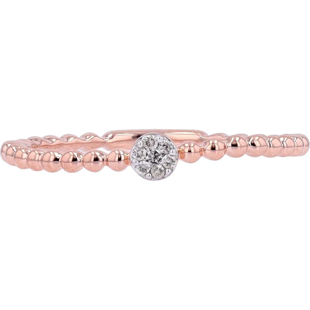 10K Rose Gold Stackable Beaded Ring with Round Diamond Cluster - 0.033 Carat Total Diamond Weight
