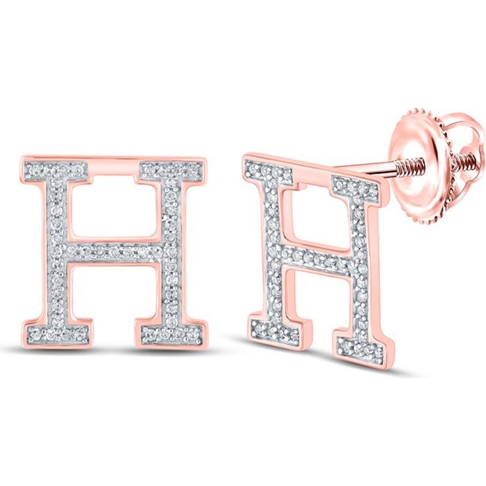 10K Rose Gold Stud Earrings with Prong-Set Round Diamonds in H Initial Design - 1/5 Carat Total Diamond Weight