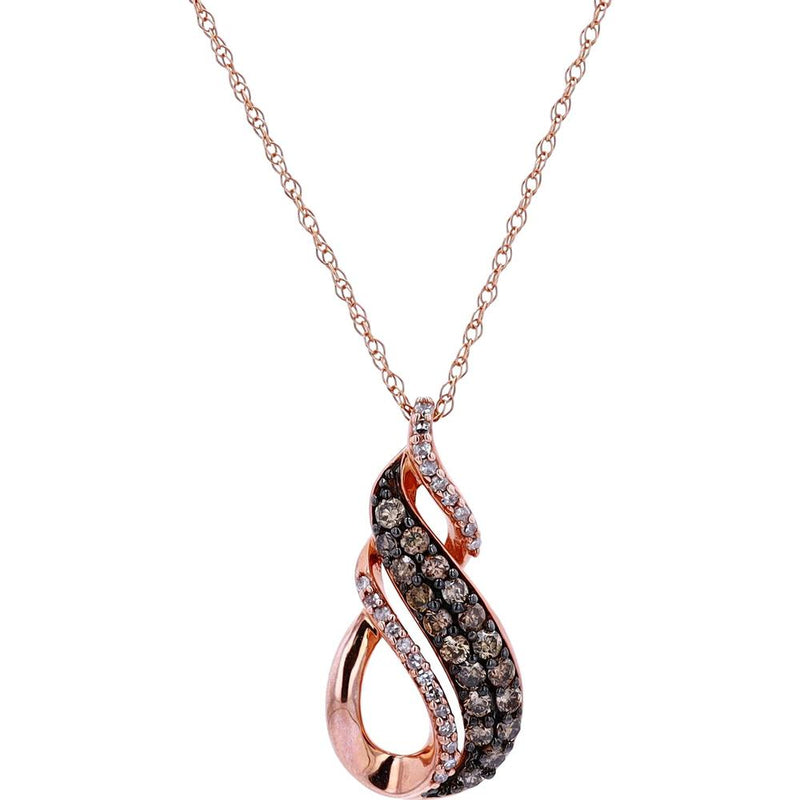 10K Rose Gold Swirl Pendant with 1/3 Carat White and Chocolate Diamonds