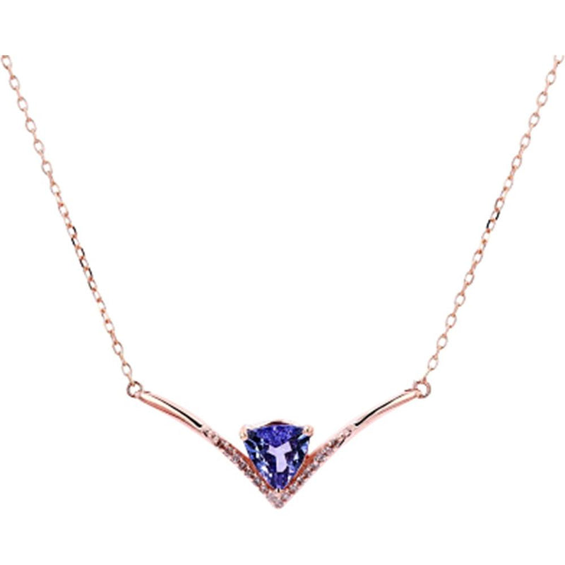 10K Rose Gold Tanzanite Trillion Necklace with Diamond Accents - 2.28 Carats Tanzanite and 0.05 Carats Diamonds