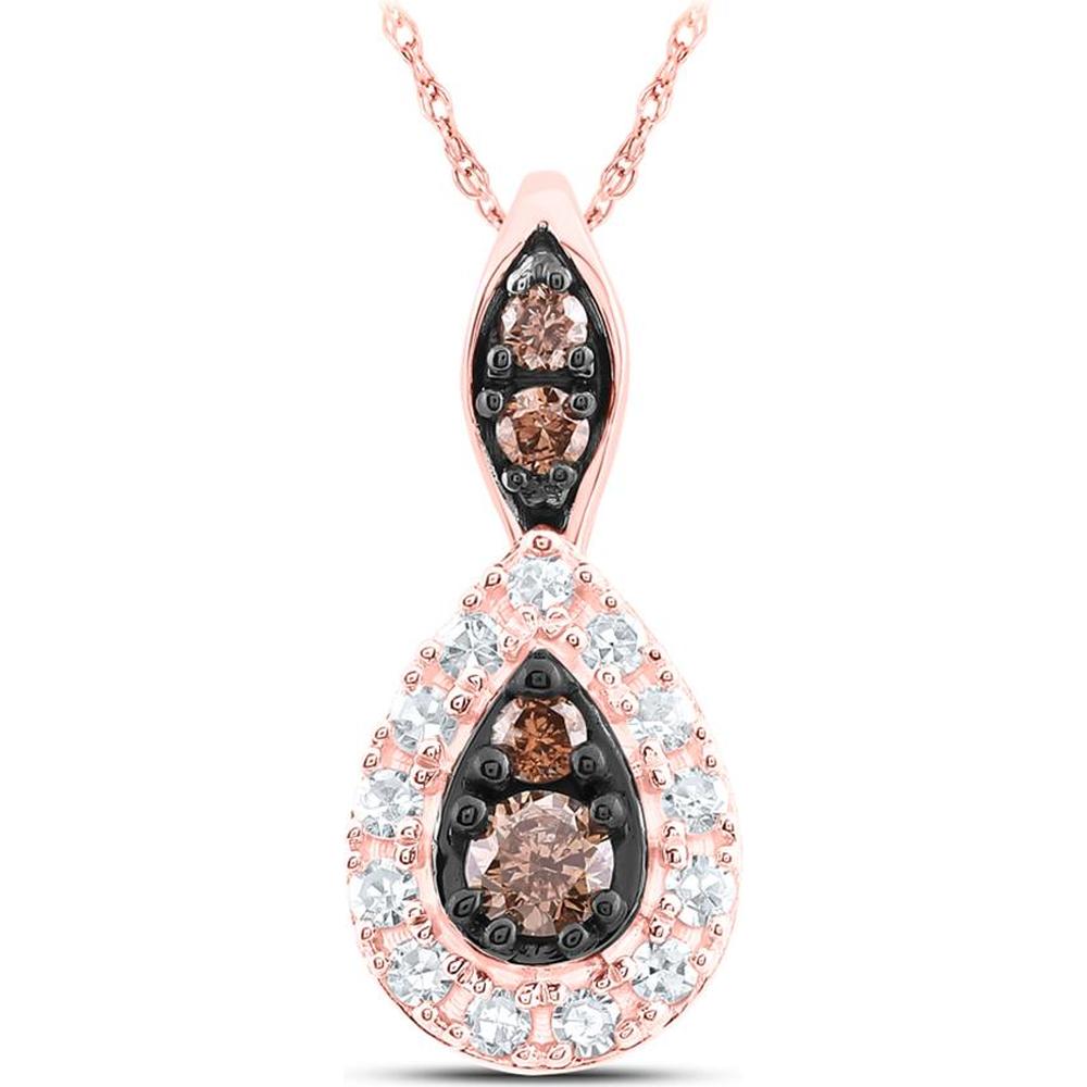 10K Rose Gold Teardrop Pendant with Brown and White Round Diamonds - 1/5 Carat Total Diamond Weight