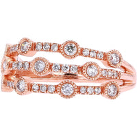10K Rose Gold Three Row Diamond Band with Bezel and Pave Set Round Diamonds - 1/2 Carat Total Diamond Weight