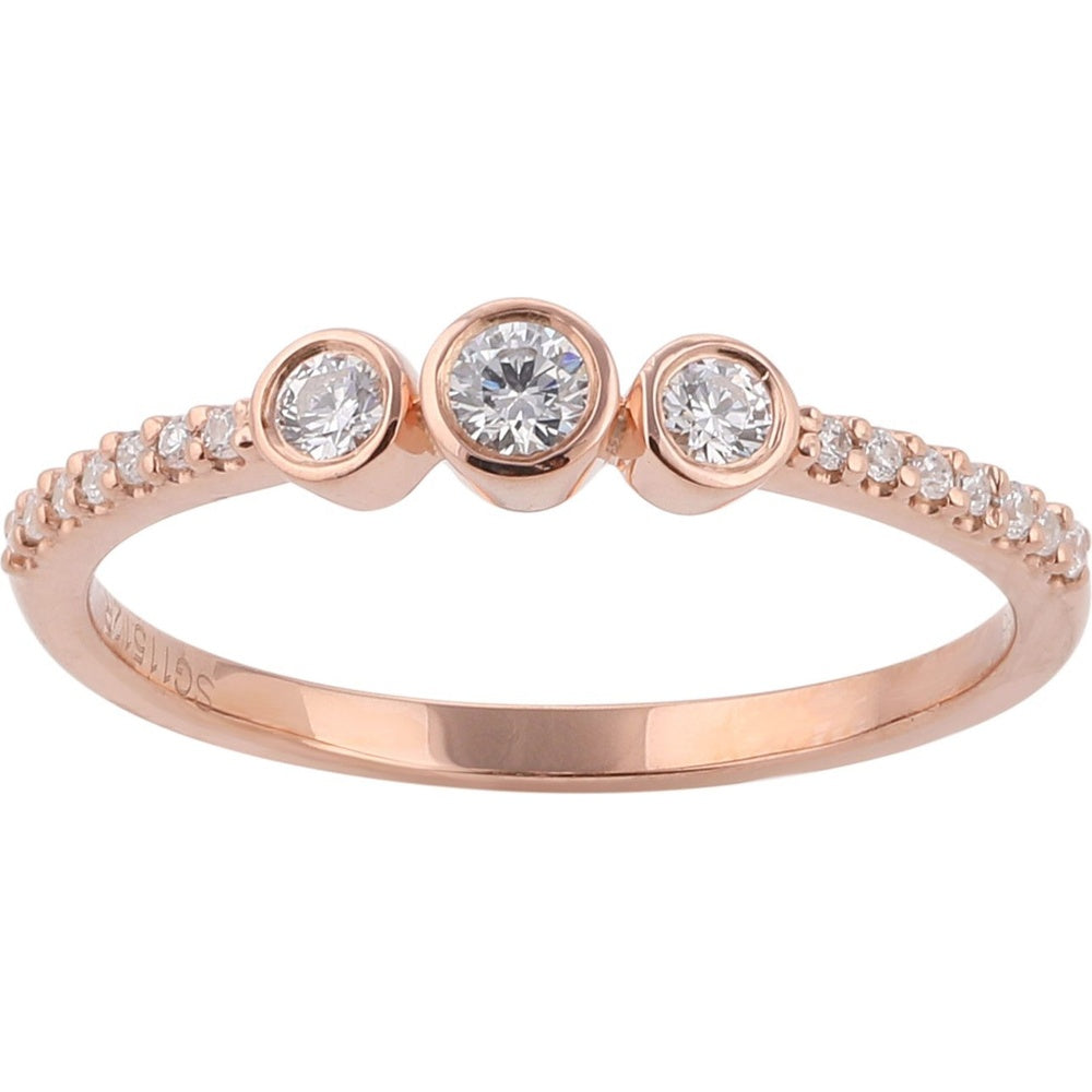 10K Rose Gold Three-Stone Ring with Bezel Set Round Diamonds - 0.23 Carat Total Diamond Weight by Auriventus