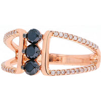 10K Rose Gold Three-Stone Ring with Black Diamonds and White Diamond Accents - 0.50 Carats Total Diamond Weight