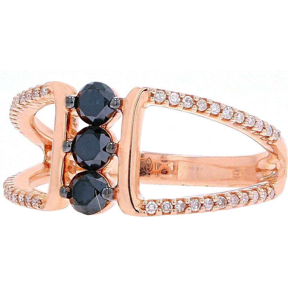 10K Rose Gold Three-Stone Ring with Black Diamonds and White Diamond Accents - 0.50 Carats Total Diamond Weight