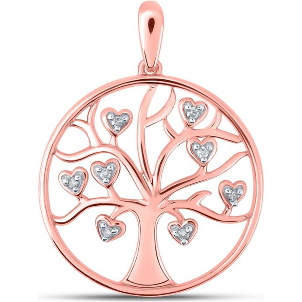 10K Rose Gold Tree of Life Heart Pendant with Prong-Set Round Diamonds - 0.05 Carat Total Diamond Weight