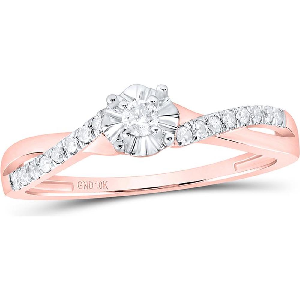 10K Rose Gold Twist Promise Ring with Illusion-Set Round Diamond Center and Diamond Accents - 1/6 Carat Total Weight