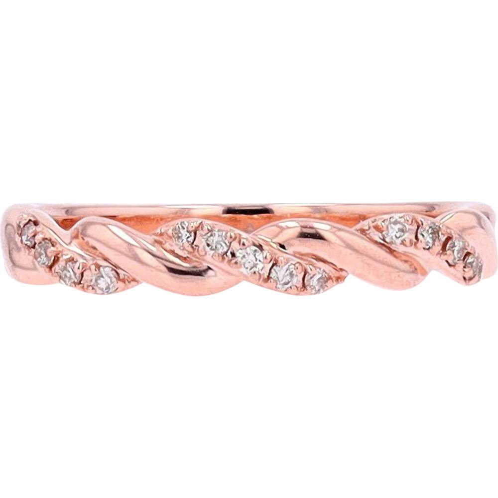 10K Rose Gold Twisted Band with Pavé Diamonds - 0.10 Carat Total Diamond Weight