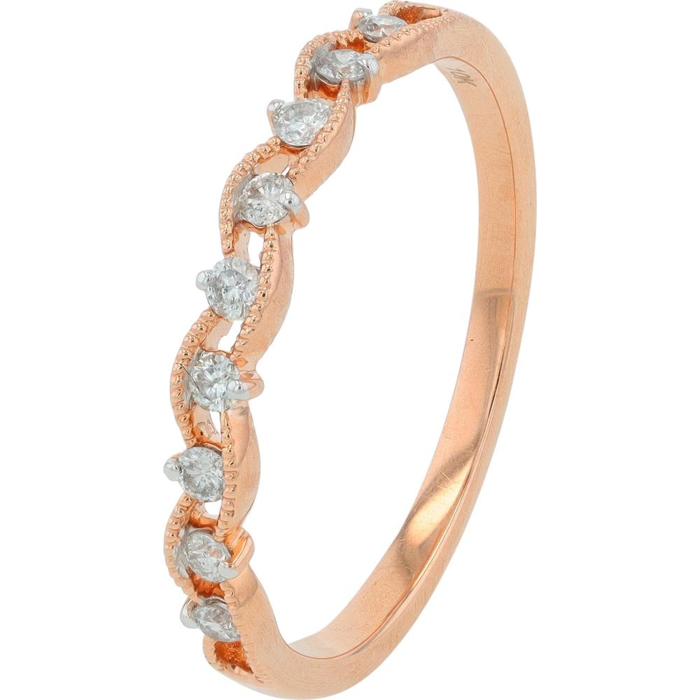 10K Rose Gold Twisted Diamond Band with Milgrain Detail - 0.15 Carat Total Diamond Weight