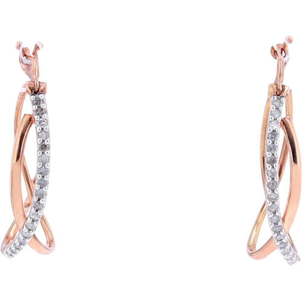 10K Rose Gold Twisted Hoop Earrings with Pavé-Set Diamonds - 1/4 Total Carat Weight