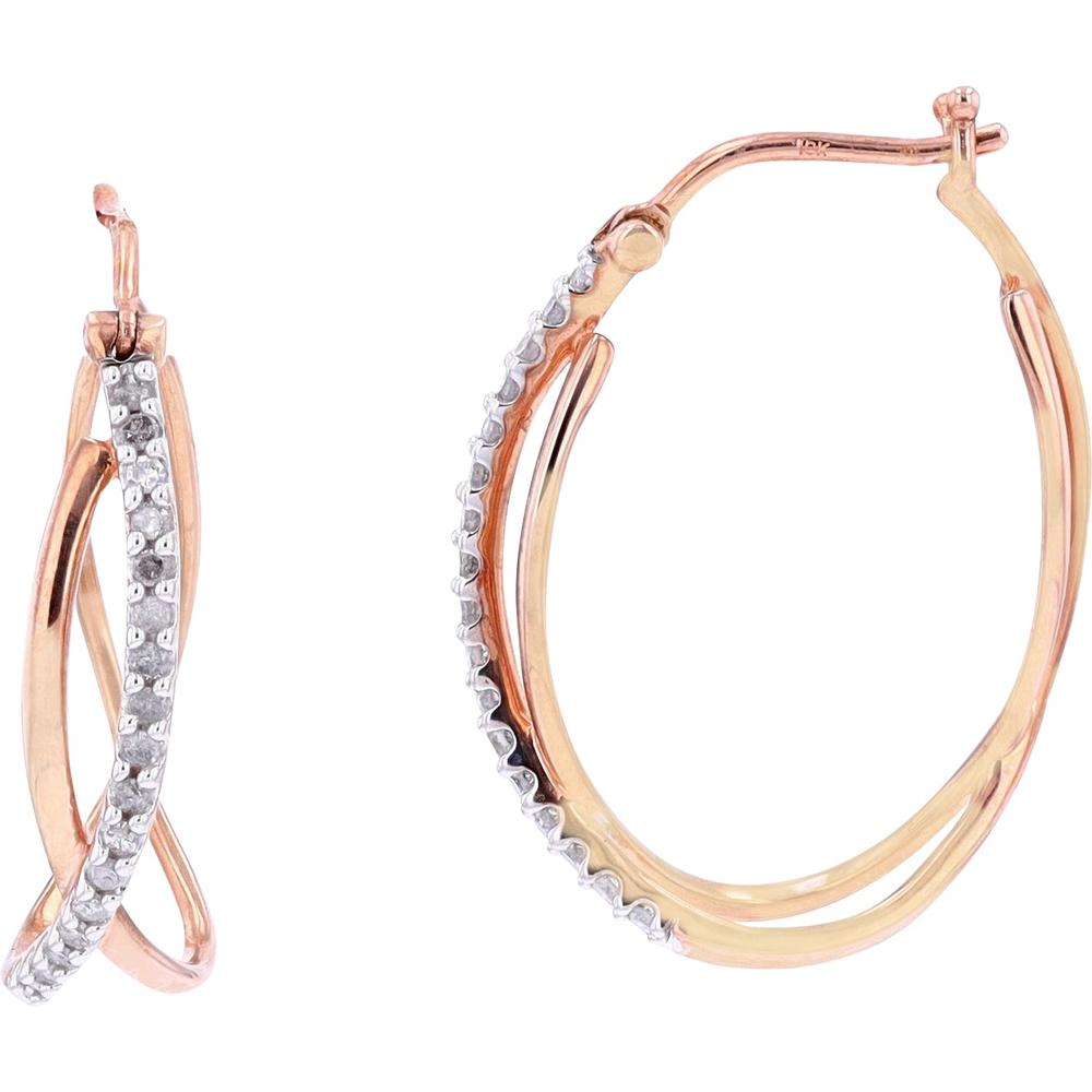 10K Rose Gold Twisted Hoop Earrings with Pavé-Set Diamonds - 1/4 Total Carat Weight
