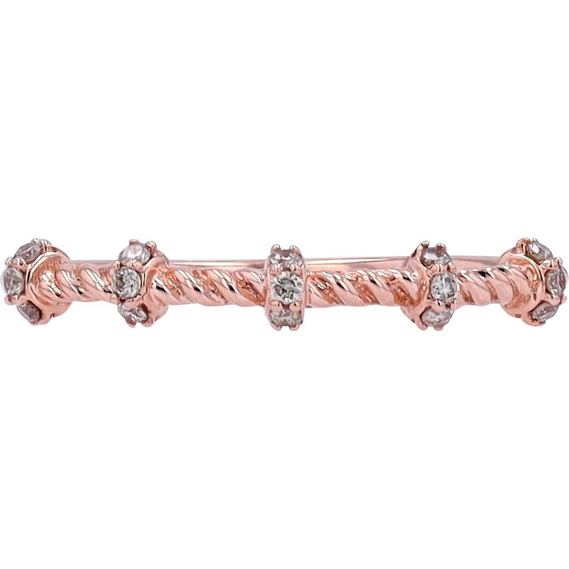 10K Rose Gold Twisted Stackable Band with Bezel-Set Diamonds - 0.09 Carats Total Diamond Weight